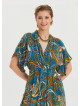 V Neck Gathered Detailed Petrol Floral Dress 4534